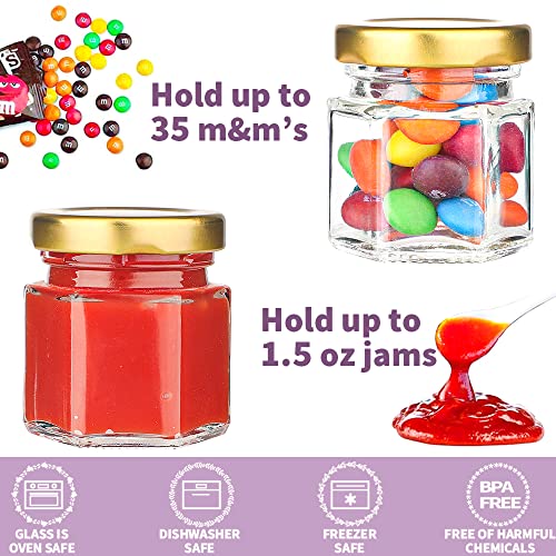 Syntic 60 Pcs 1.5 Oz Mini Honey Jars with Airtight Lids,Hexagon Glass