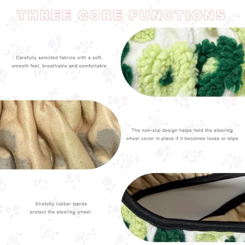 15" Plush Flower Car Steering Wheel Cover (Green) - color: Green