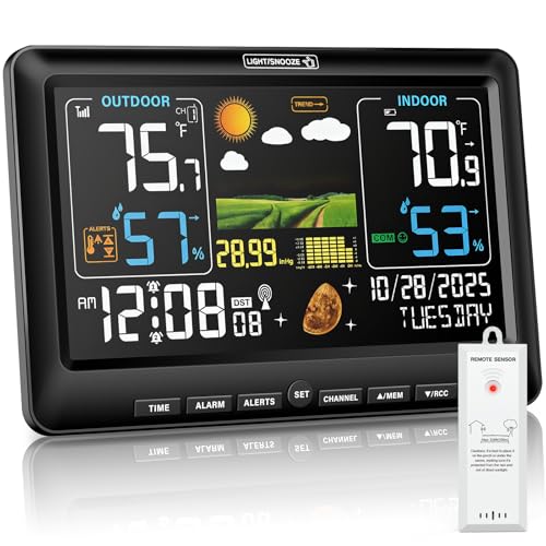 BluSon Weather Station Wireless Indoor Outdoor Thermometer, Atomic Clock - color: Black