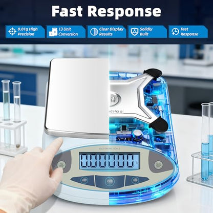 Lab Scale High Accuracy,13 Unit 0.01g High Precision Digital Analytical Balance, Electronic Laboratory Precision Gram Scale Digital Kitchen/Jewelry/Scientific Scale (3000 x 0.01g) - size: 3000 x 0.01g