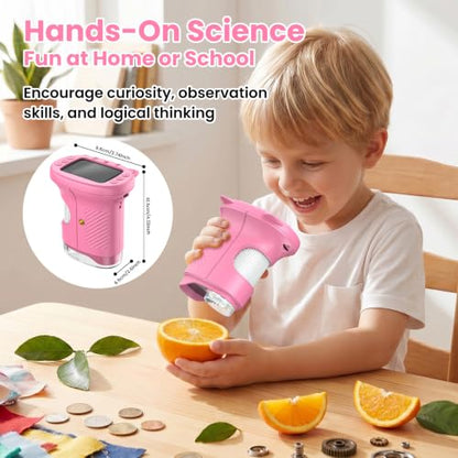 Alotwan Kids Microscope Handheld Digital 1000X, Miniscope for Girls Age 3-8 - color: Pink