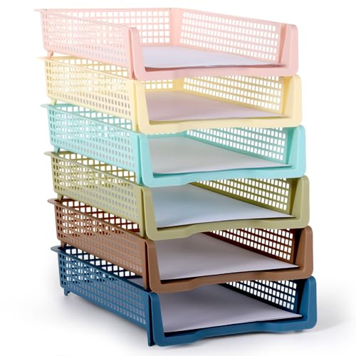 Set of 6 Boho Turn in Trays for Teachers Stackable Classroom Paper Letter Trays Plastic Classroom Desk Letter Organizer Tray Storage Baskets for Library, Drawers, Office, Home - color: Boho