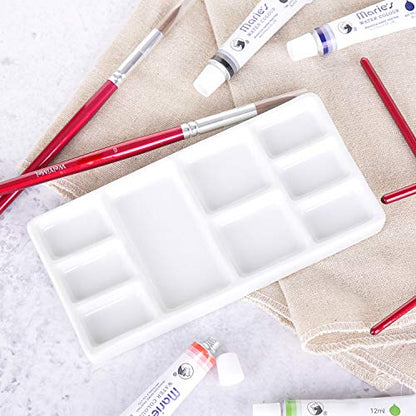 VanEnjoy White Square Ceramic Artist Paint Palette,Porcelain Watercolor Palette,Ceramic Mixing Tray for Watercolor Gouache Painting