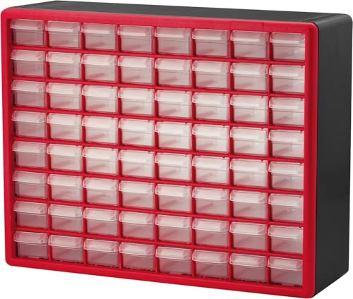 Akro-Mils 10164, 64 Drawer Plastic Parts Storage Hardware and Craft Cabinet, 20-Inch W x 6-Inch D x 16-Inch H, Red - color: Red, size: 64 Drawer, style: 1 Pack