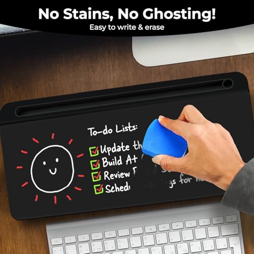 Chalkola Black Glass Desktop Whiteboard with Storage - Desk Organizer Buddy - color: Black