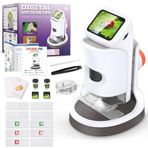 Uarzt Kids Digital Microscope 1000X 2.0 IPS Screen with Slides, White - color: White