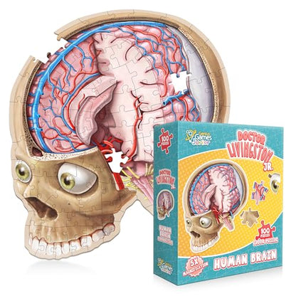 Human Brain Floor Puzzle - Doctor Livingston Jr Anatomy Model - 100 Piece Jigsaw Puzzle - Kids Puzzle and STEM Game About Brain - Medically Accurate Science Toys for Kids, Toddlers, Teens - style: Human Brain Puzzle