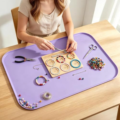 Silicone Mat with Edge for Bead Board: 28" x 20" Craft Mat with Raised Side - color: Purple, size: 28"L x 20"W