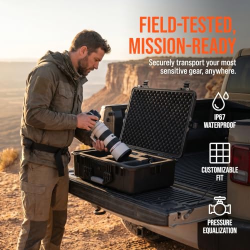MEIJIA All Weather Waterproof Hard Camera Case,Hard Case with Customizable Fit Foam,Fit Use of Drones,Camera,Equipments,Pistols,Elegant Black (Black, 24.25"X19.43"X8.68") - size: 24.25" x 19.43" x 8.68"