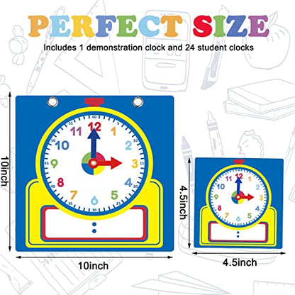 Junkin 25 Pcs Teaching Clock Kit Learning Clocks Classroom, Cute Style