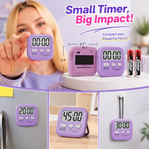 Antonki 2 Pack Digital Timer for Kids Classroom Kitchen Timers for Cooking - color: Pink + Purple