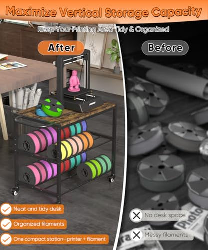 2-Tier 3D Printer Filament Storage Rack with Stand & Wheels, Black - color: black, size: 2-tier
