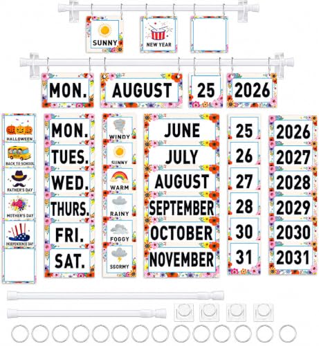 96 Cards Classroom Bulletin Board Decorations Set for Teachers,Flip Calendar with Holder for Classroom,Adjustable Calendar,Preschool Elementary Home Decor Supplies（Wildflowerst） - style: Wildflowers