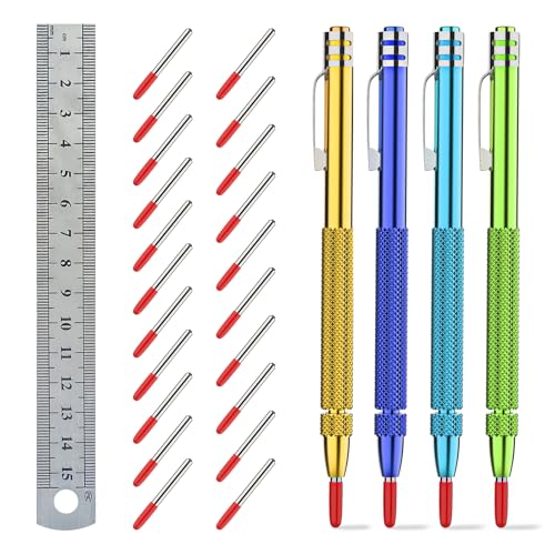 Glieskir 4-Pack Tungsten Carbide Scriber Set with Magnet, Ruler and 21 Tips - color: Color-light-