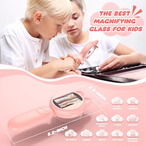 100X Handheld Microscope with 2" LCD Screen, Magnifying Glass for Kids - color: Pink