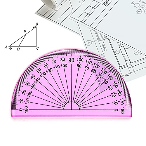Coopay 4 Pcs Math Geometry Tool Set, Clear Acrylic Drawing Tool, Pink - color: Pinkish-Purple, size: 6 Inch