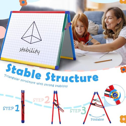 SWANCROWN Magnetic Board for Kids - Tabletop White Board for Children- 24x18 Inch Double Sided Foldable Dry Erase Board Standing with 82Pcs Alphabet Magnets Whiteboard Letters - color: ‎tabletop Whiteboard