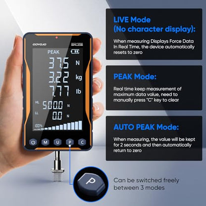 GOYOJO Digital Force Gauge 500N&110LB with Extra-Large Screen and Bold Font, High Precision Multi-Unit Display for Push-Pull Testing, Trigger Pull Measurement, and Industrial Quality Control - color: 500N Pro