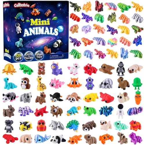 Celltestria 120Pcs 3D Printed Animals Figurines Articulated Fidget Toys - style: 120Pcs Mini Animals