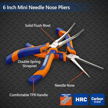 2 PCS 6" Mini Needle Nose Pliers Set, Straight and Bent Long Nose Pliers with Comfort Grip Handles, Small Needle Nose Plier for Jewelry Making, Handmade Craft - style: Straight & Bent Needle Nose Pliers Set-Blue