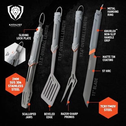 Dalstrong 4-Pc BBQ Grill Tool Set - Knife, Fork, Spatula & Locking Tongs - size: 4pc Grill Set