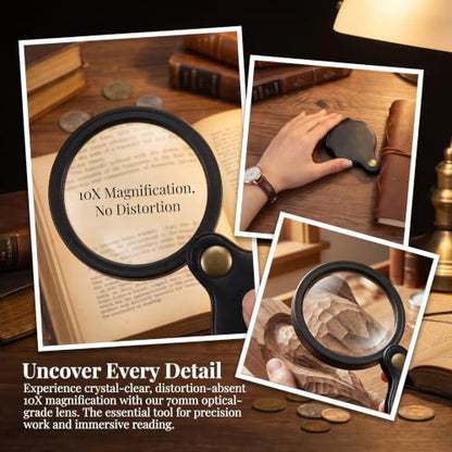 10X Pocket Magnifier Glass, Rotating Magnifying Lens, Black, 1pc