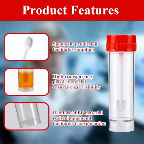 Stool Sample Collection Kit,25-30ml Screw Top Sample Jar with Spoon ﻿ - color: RED