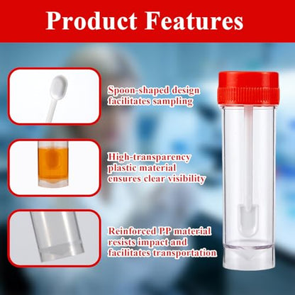 Stool Sample Collection Kit,25-30ml Screw Top Sample Jar with Spoon ﻿ - color: RED