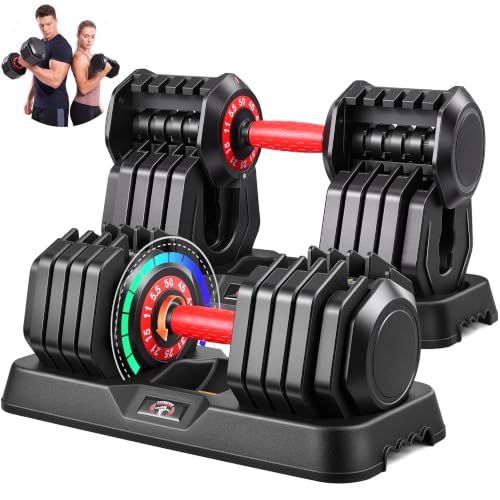 OPPSDECOR Adjustable Dumbbell Set of 2, 10-in-1 Free Weight Set 25/50/55 lb - size: 50LB-Pair