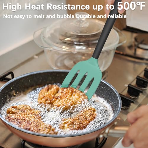 Coukre 2 Pack Silicone Spatula Set,High Heat Resistant, BPA-Free - color: AquaGreenBlack