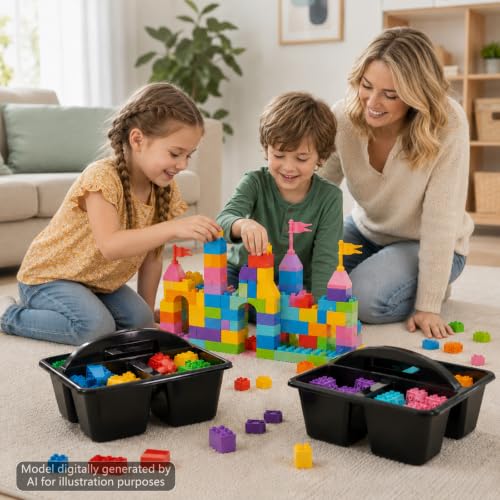 6 Pack 4 Compartment Classroom Caddy with Handle, Black - color: Black