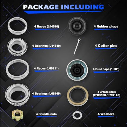 Trailer Axle Bearings L68149 Kit for 3500lb 1-1/16''*1-3/8''Axle-4 Sets - size: 4 sets