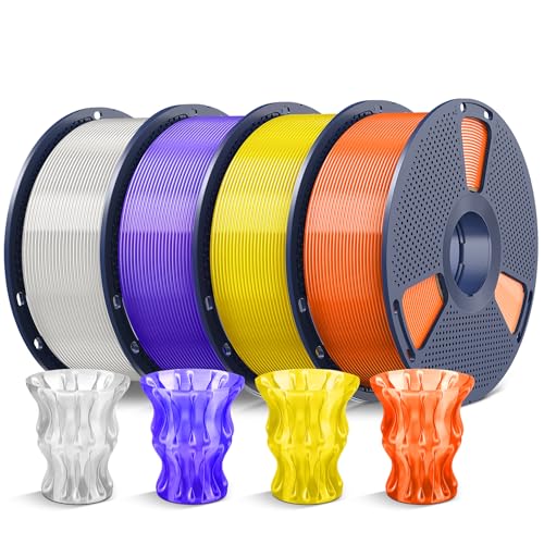 SUNLU PLA 3D Printer Filament, Clear Multicolor, 4-Pack, 4KG Total - color: Clear White+clear Orange+clear Yellow+clear Purple, size: 4 kg