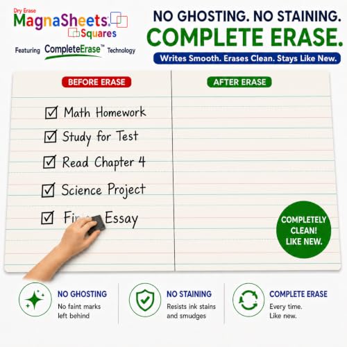 MAGNASHEET Squares Jumbo 4 Panel Magnetic Dry Erase Handwriting Paper