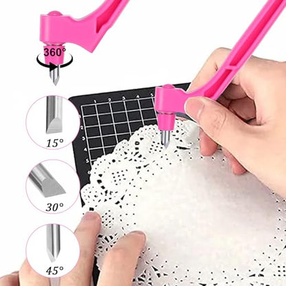 Craft Cutting Tools,360 Degree Rotating Craft Knife with 3 Different Stainless Steel Blades, Stencil Knife for DIY Crafts, Stencils, Scrapbooks, Spinblade Cutting Tool (Pink)