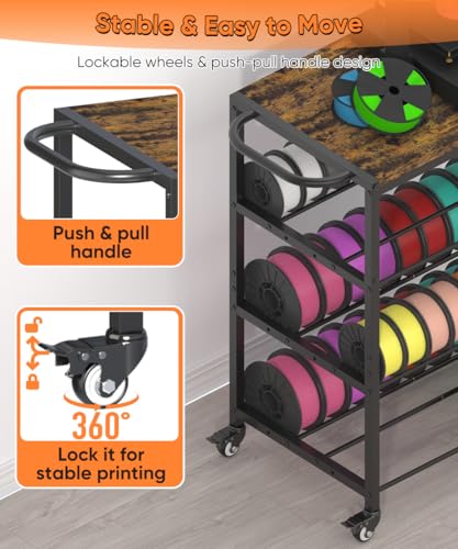 3-Tier 3D Printer Filament Storage Rack with Stand & Wheels, Black - color: black, size: 3-tier