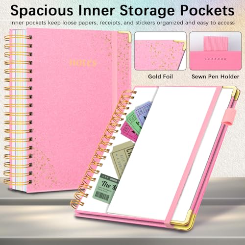 Hardcover Spiral Notebook with Tabs & Dividers, 8.5"x11" 5 Subject - color: Pink, size: 8.5''x 11''