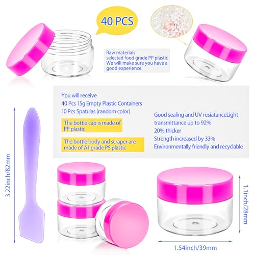 40Pack 15g Small Plastic Cosmetic Containers with Lids, 15gram Plastic Makeup Containers Jars with Spatulas, 15ml Sample Jars Travel Size Containers for Toiletries Lip Balm Cream Slime Lotion - color: Pink, size: 15g