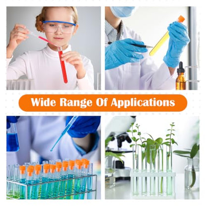 Hoteam 100 Pack Plastic Test Tubes with Caps, 25ml/6" Clear Tubes Vials - color: Orange Lid