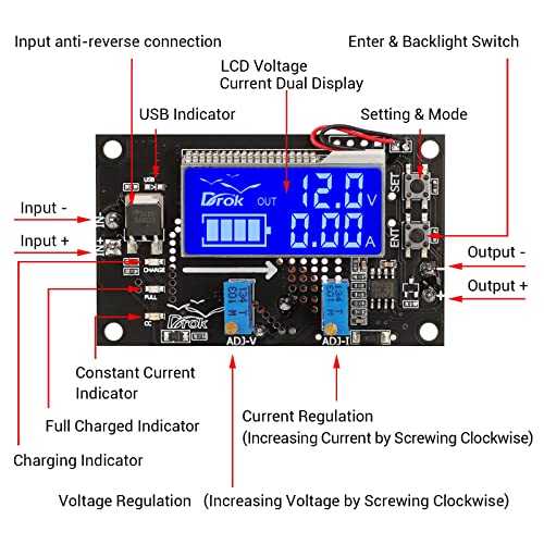 DROK Voltage Boost Converter, DC 6-30V 5V Step Up to DC 7-32V 12V 24V 5A Adjustable Volt Regulator, LCD Power Supply Module Voltage Current Amp Display Transformer Circuit Board with Case - size: Boost 6-30V to 7-32V