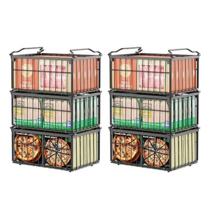 Freezer Organizer Bins, 6 Pack Enlarged Baskets for 5-9 Cu.FT Deep Freezer - color: black 6 pack