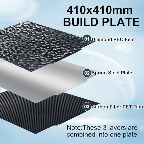 IdeaFormer Smooth PEO PET Build Plate for Anycubic Chiron/for Voron 400/for CR-10 S4/CR-6 Max/for RepRap X400/T-REX and 2+/T-Rex 3.0 and Raptor 2,Flexible Spring Steel Sheet No Magnetic Bed 410x410mm - color: Diamond PEO+Carbon Fiber PET, size: 410x410mm