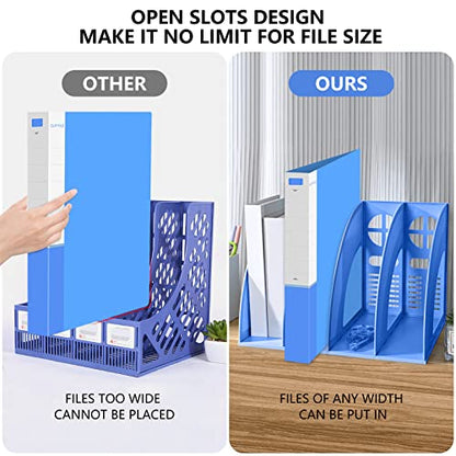 Marte Vanci Magazine File Holder Vertical PP Folder Book Desktop Organizer Plastic Storage Sturdy Vertical 4 Section Folder (Blue) - color: Blue 4 Section