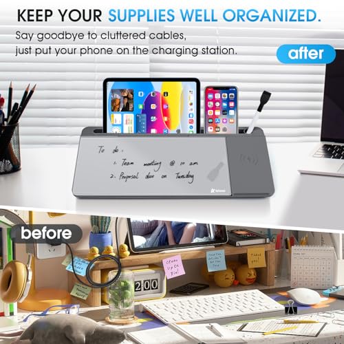 Varhomax Glass Desk Whiteboard with Wireless Charger - color: Wireless Charger-gray