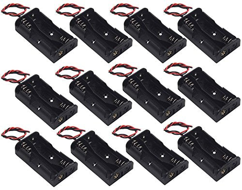 12Pcs 2 x 1.5V AA Battery Holder Case Box, 2 AA Battery Holder with Wire Leads