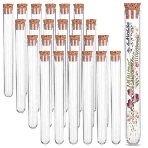 Hecla 25 Pcs Clear Plastic Test Tubes with Cork Stoppers 10ml Clear Vials
