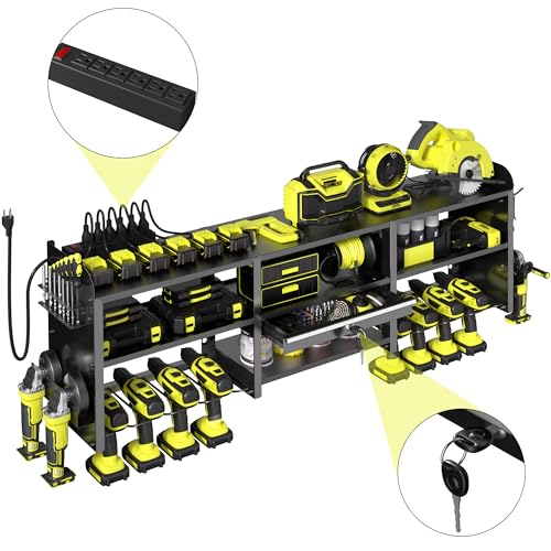 KSVO Large Power Tool Organizer Wall Mount with Locking Drawers, Black - color: black