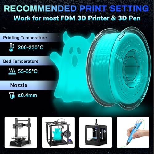 Glow in The Dark PLA+ 3D Printer Filament 1.75mm, Stronger Lighting Effect & Long-Lasting Glow, Luminous Bright 3D Printing Filament for Most 3D Printer - 1kg Spool(Glow Bluegreen) - color: Blue-green