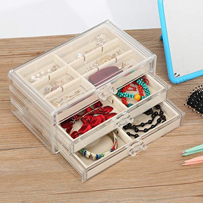 FEISCON Acrylic Jewelry Organizer Makeup Cosmetic Storage Organizer box - size: 3 layer