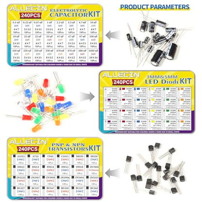 1910Pcs Electronic Component Kit Resistor Electrolytic Capacitor Schottky Diodes LED Diode Transistor Electronics Components Assortment for DIY Project
